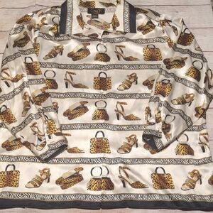 Corey B. Vintage 100% Silk Blouse Look Animal Print Accessories Detail Size 2X